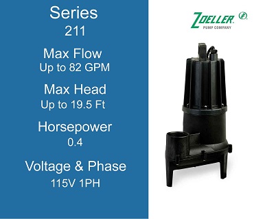 Zoeller 211 Series Light Duty Residential 0.4 Horsepower Sewage Pump